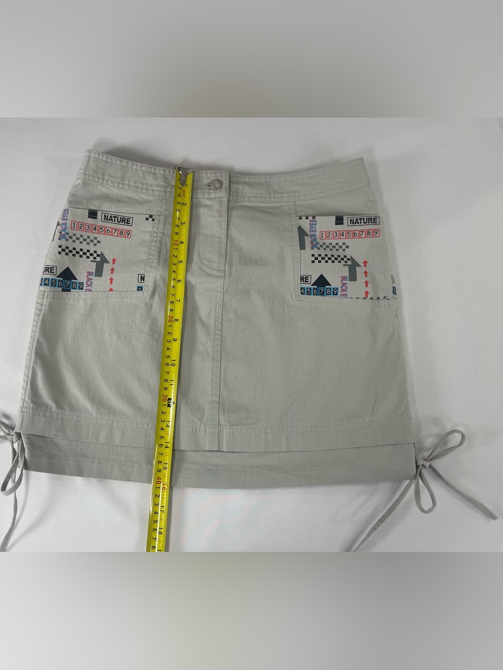 Embroidered Drawstring Mini Skirt - Light Gray - Picture 9 of 12